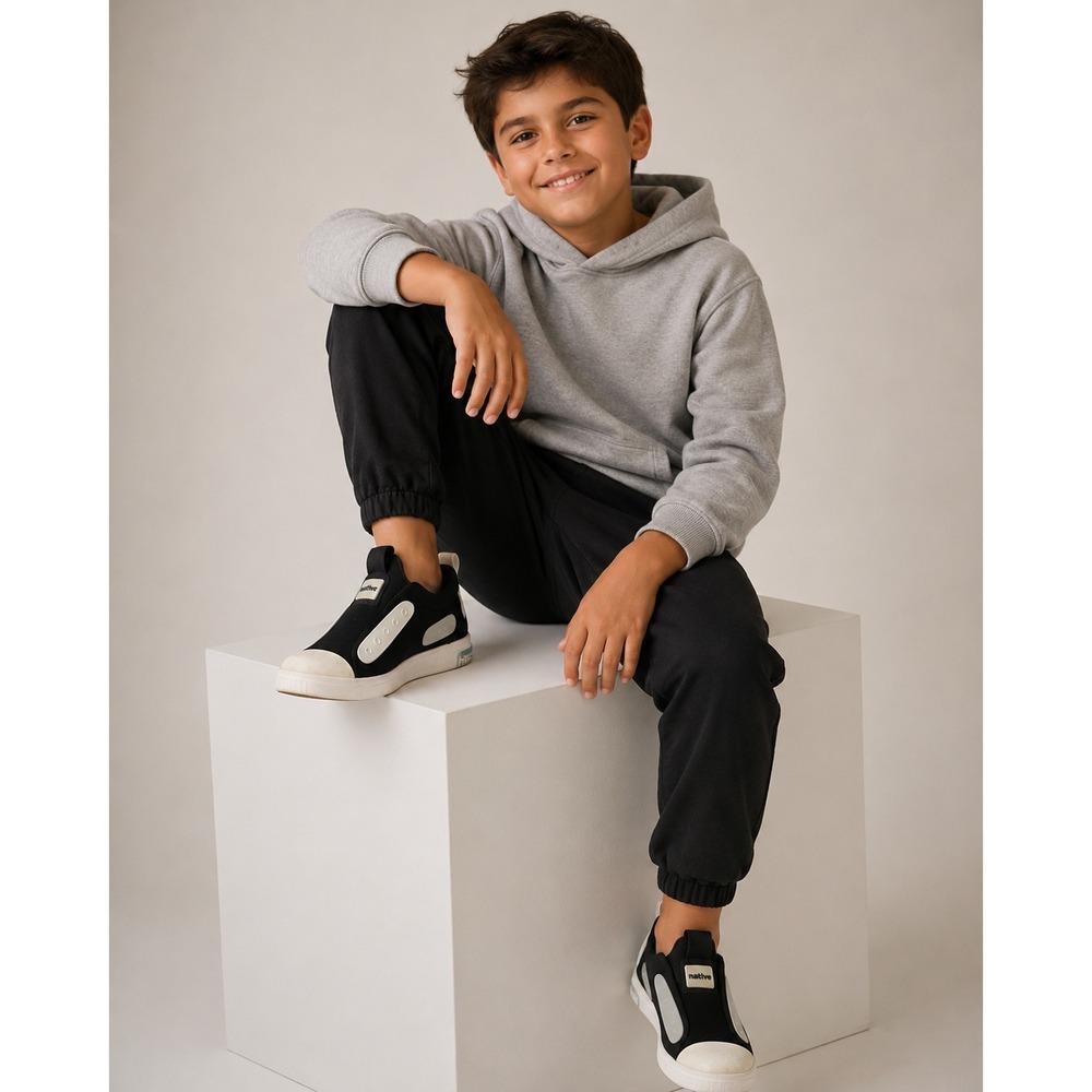 Native Shoes Kids Miles Slip On Sneakers Black White Lightweight Shoes